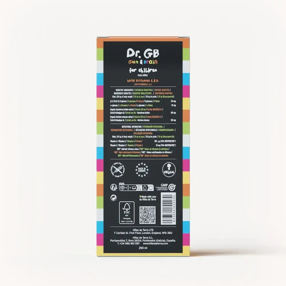 Dr. GB (Gut & Brain) Kindersirup mit Reishi, Löwenmähne, Präbiotika und Vitamin C und A